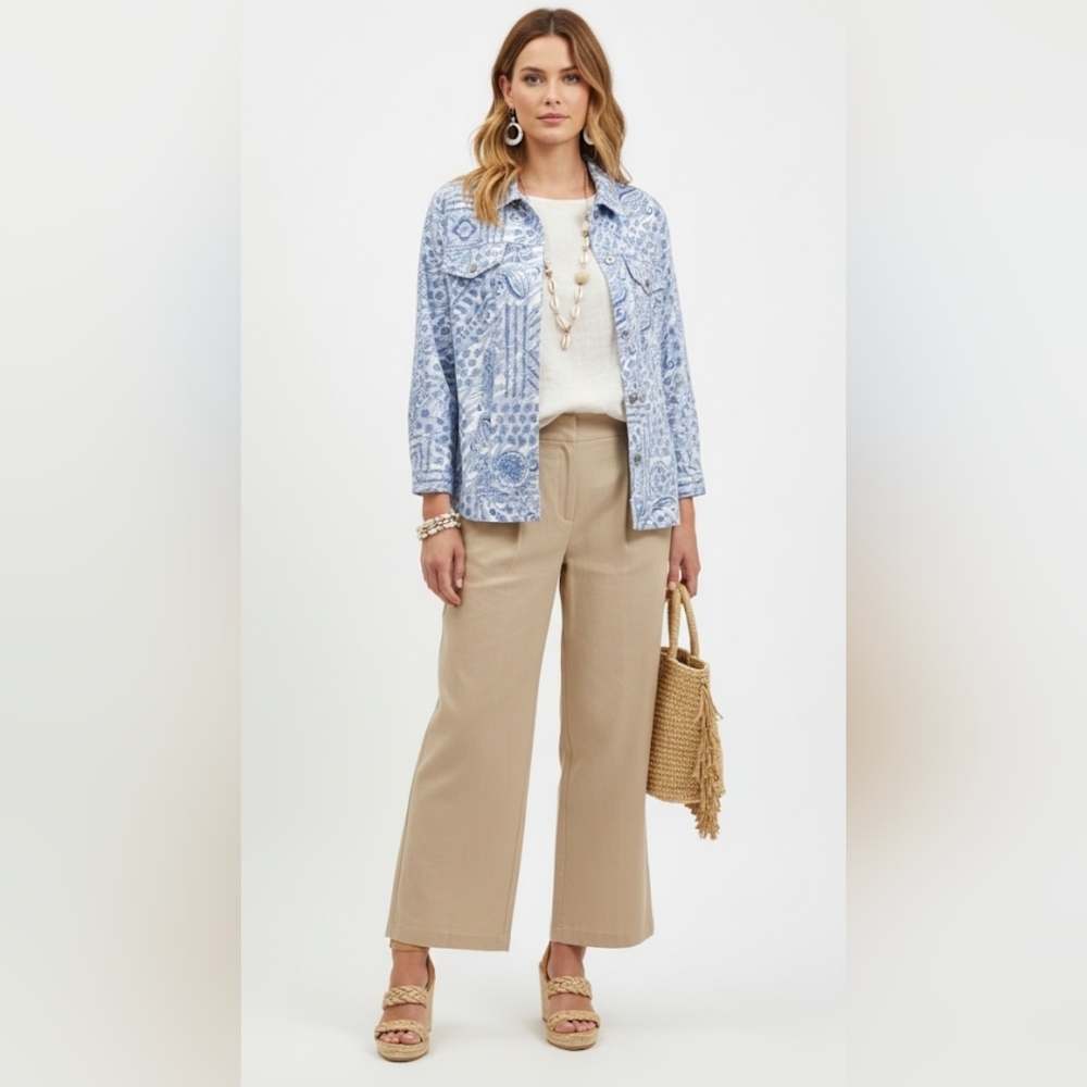 Alfred Dunner Jacket sz 18 cotton denim print jacket Blue Patterned Formal